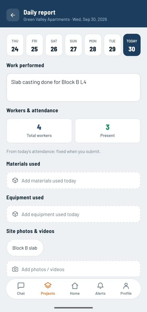 Daily report form for today